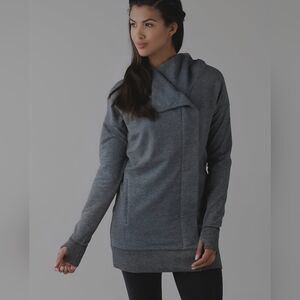 Womens Gray Asymmetrical Funnel-Neck Jacket
